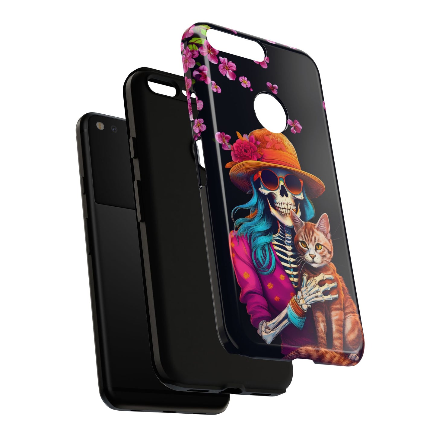 Skeleton holding a Cat Cell Phone Case 001