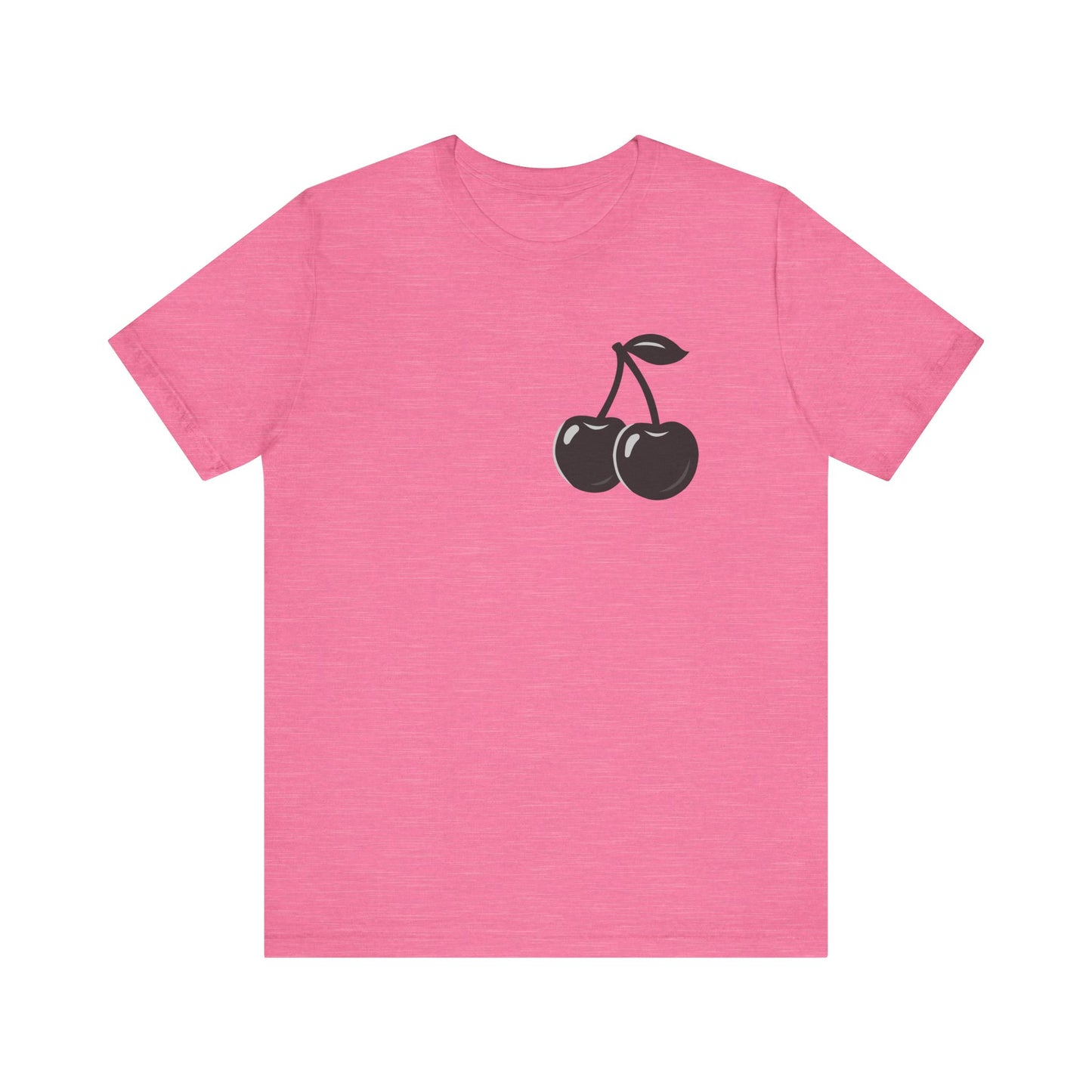 Dark Cherry Graphic T-Shirt – Minimal Dark Theme Grayscale Fruit Design on Black Tee with Subtle Style and Modern Ghost Effect. Unisex Jersey Short Sleeve Tee