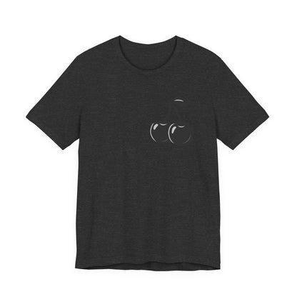 Dark Cherry Graphic T-Shirt – Minimal Dark Theme Grayscale Fruit Design on Black Tee with Subtle Style and Modern Ghost Effect. Unisex Jersey Short Sleeve Tee