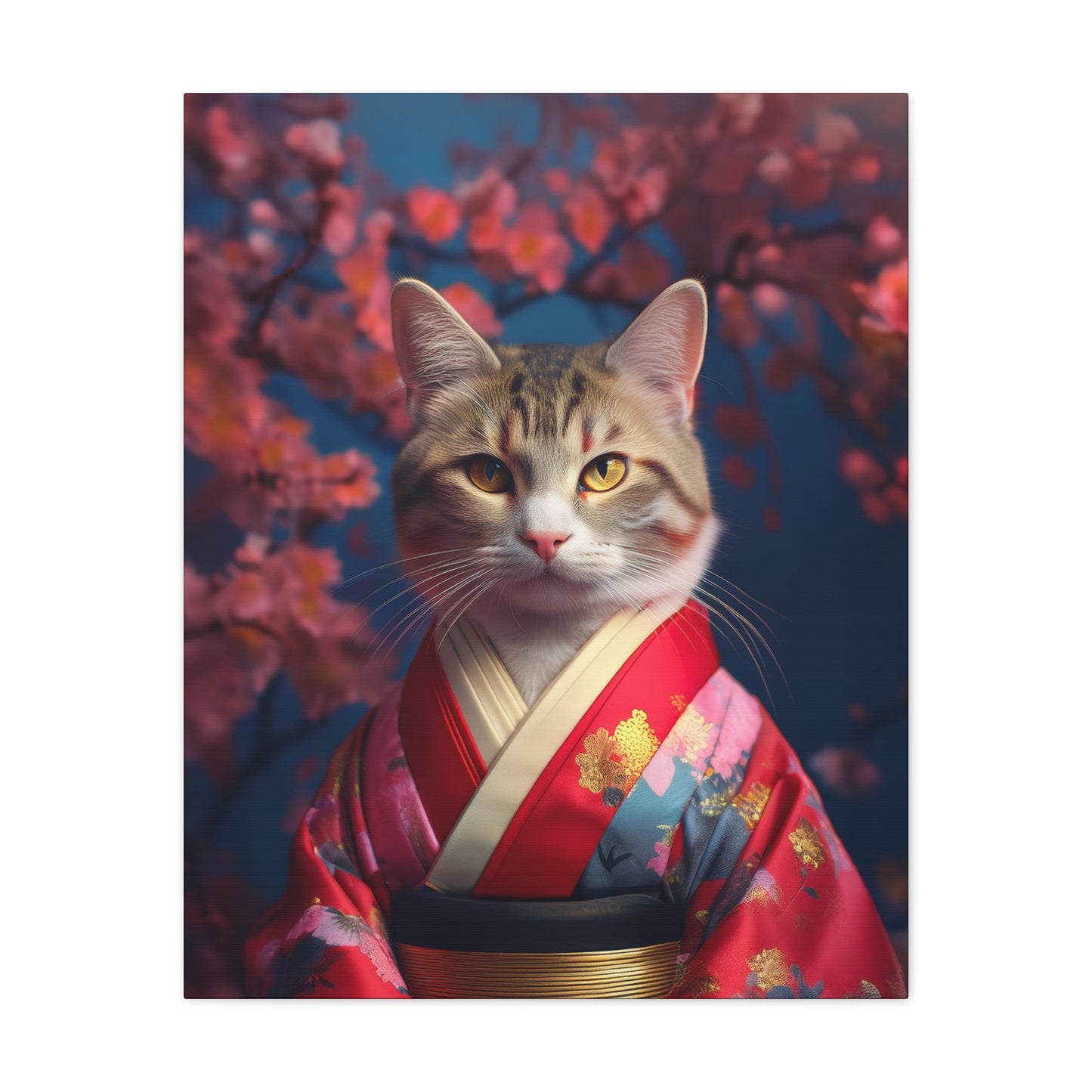 Cat Geisha Canvas Art | Stretched Matte Wall Decor 002