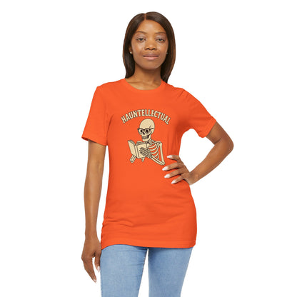 Hauntellectual Halloween Shirt – Funny Skeleton Reading Book Tee for Spooky Smart People