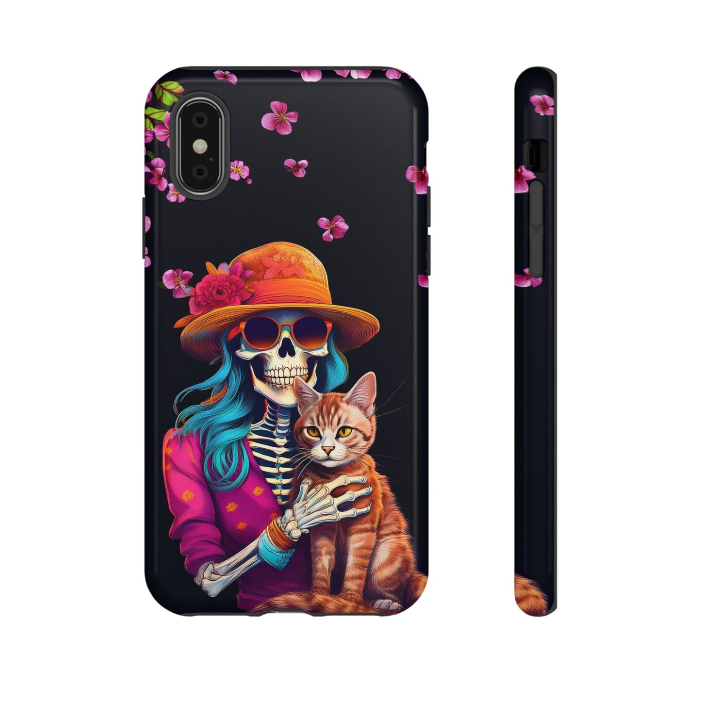 Skeleton holding a Cat Cell Phone Case 001