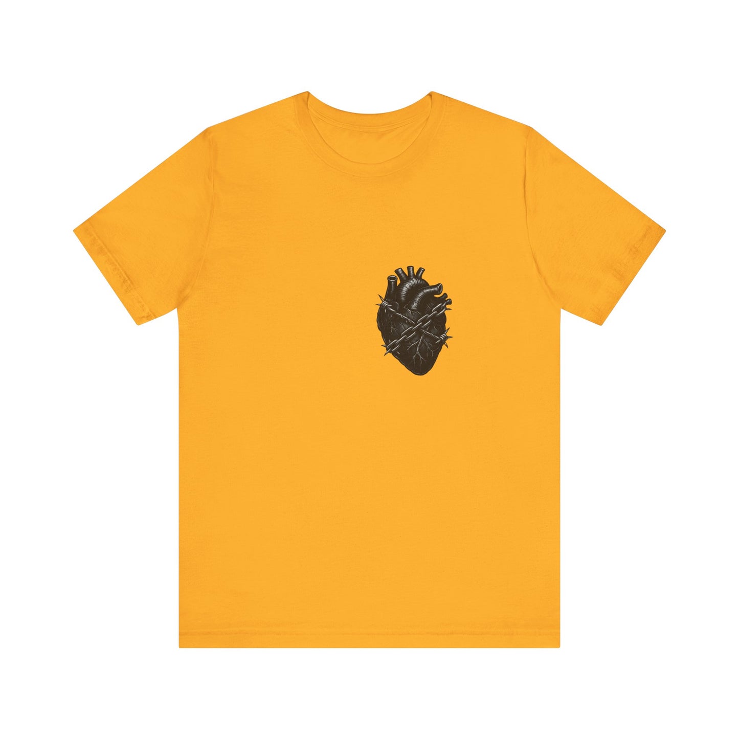 Heart in Chains Shirt – Dark Theme Anatomical Heart Wrapped in Barbed Wire and Commitment Issues. Unisex Jersey Short Sleeve Tee