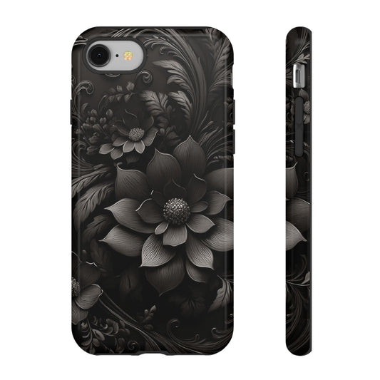 Shades of Black flower design. Tough Cases