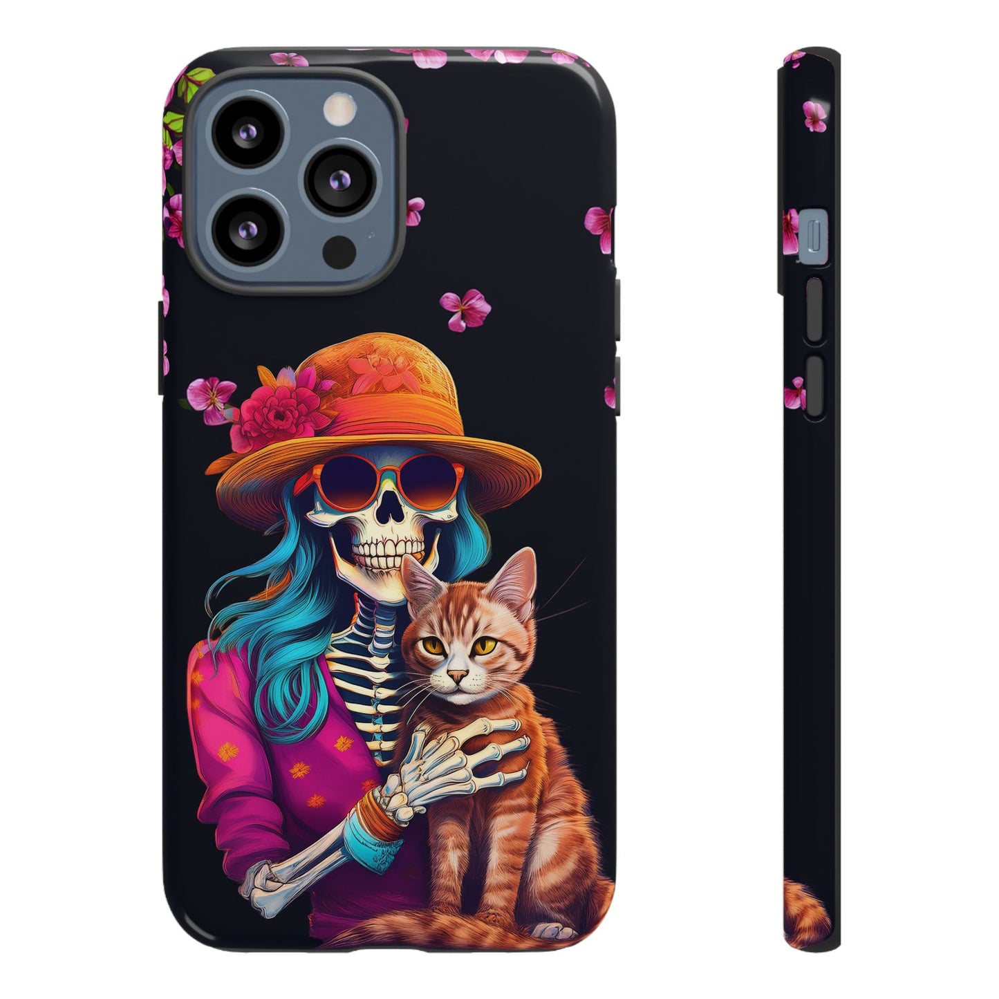 Skeleton holding a Cat Cell Phone Case 001