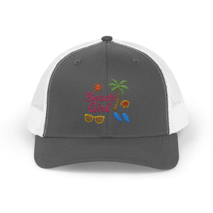 Beach Girl Trucker Hat – Embroidered Summer Vibes Hat for Coastal Queens
