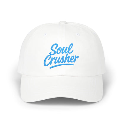 Soul Crusher Embroidered Classic Dad Hat – Clean Script Baseball Hat with Bold Edge for Heartbreakers, Villains, and Power Moves. Blue Letters