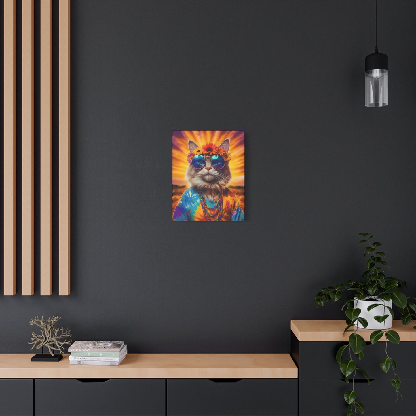 Purr-fect Guru Cat Hippie Canvas Art | Stretched Matte Wall Decor