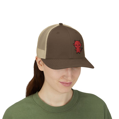 Lil Devil Trucker Hat – Embroidered Cute Mischief Hat with Kawaii Devil
