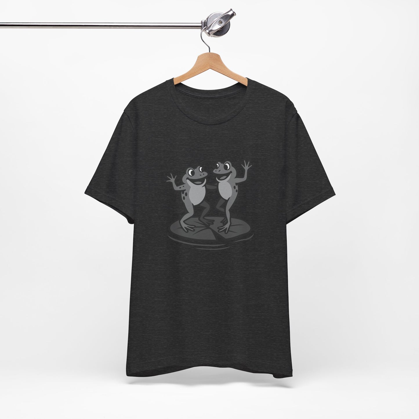 Dancing Frogs Graphic Tee Dark Theme – Funny Frog Duo Vector Design with Playful Energy