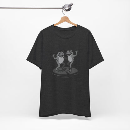 Dancing Frogs Graphic Tee Dark Theme – Funny Frog Duo Vector Design with Playful Energy