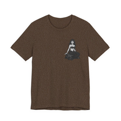 Mermaid Graphic T-Shirt – Dark Theme Grayscale Siren on Rock Design on Black Tee with Fantasy Vibes and Modern Ghost Effect. Unisex Jersey Short Sleeve Tee