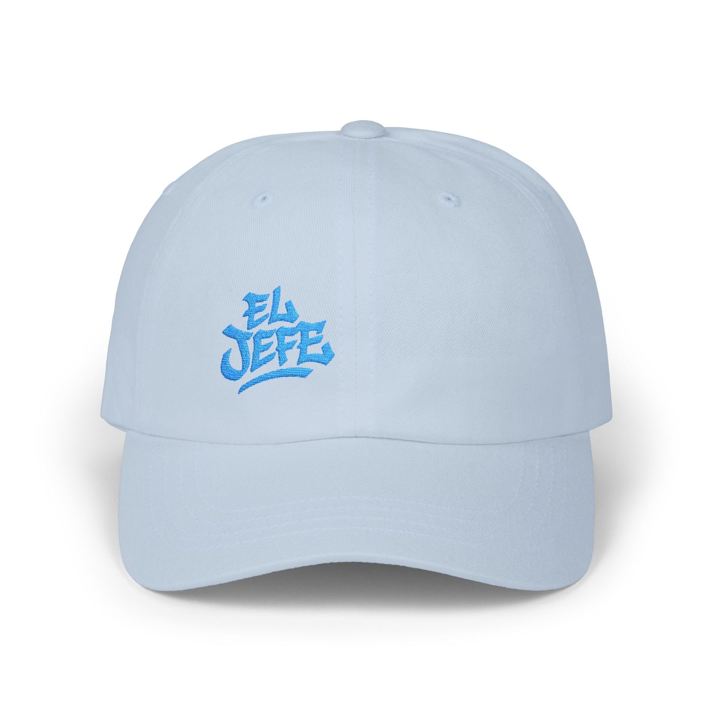 El Jefe Classic Dad Hat – Embroidered Bold Text Hat for Boss Energy, Leadership Style, and Latin Flair. Blue Letters