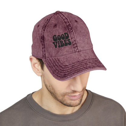 Good Vibes Vintage Hat – Embroidered Retro Text Hat for Positive Vibes, Chill Style, and Everyday Feel-Good Energy