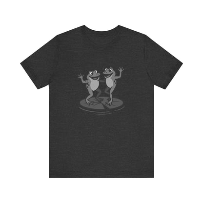 Dancing Frogs Graphic Tee Dark Theme – Funny Frog Duo Vector Design with Playful Energy