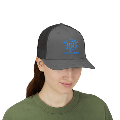 Just Under 100 Golf Trucker Hat – Embroidered Funny Golf Hat for Weekend Golfers and Casual Fairway Vibes. Blue Letters