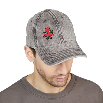Angry Octopus Vintage Hat – Embroidered Red Sea Creature Hat with Cartoon Vibes and Bold Attitude