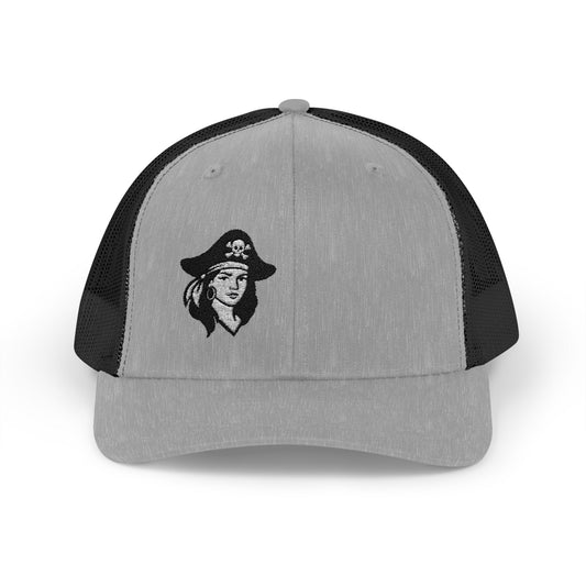 Hot Pirate Girl Trucker Hat – Bold Skull and Crossbones Hat with Retro Attitude and Seafaring Sass