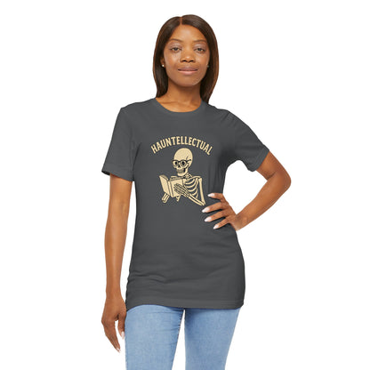 Hauntellectual Halloween Shirt – Funny Skeleton Reading Book Tee for Spooky Smart People