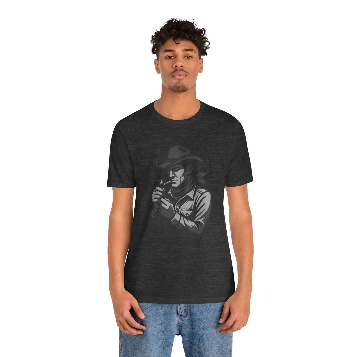 Cowboy Lighting Up Graphic Tee Dark Theme – Western Rebel Vector Design with Classic Attitude