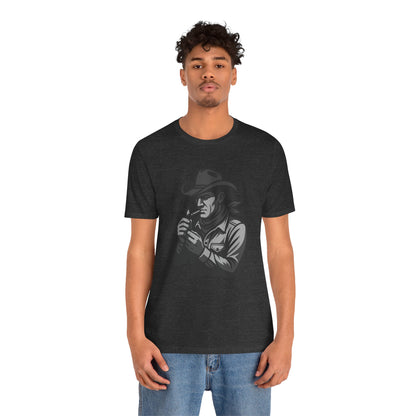 Cowboy Lighting Up Graphic Tee Dark Theme – Western Rebel Vector Design with Classic Attitude