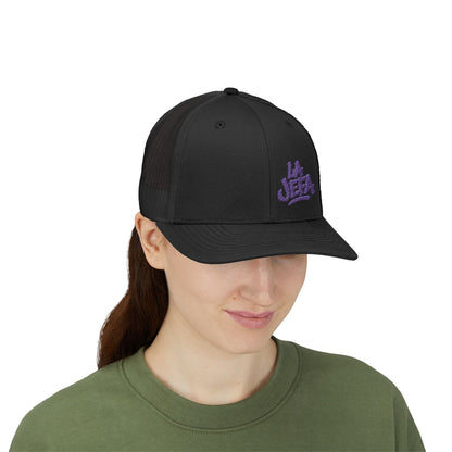 La Jefa Trucker Hat – Embroidered Latina Boss Hat for Bold Women. Purple Letters
