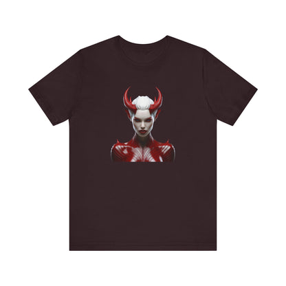 Fierce Devil Woman Halloween Shirt – Seductive Demon Graphic Tee for Bold Halloween Style