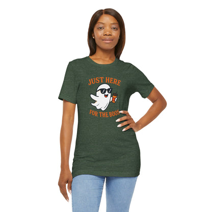 Just Here for the Boos Halloween Shirt – Funny Ghost Drinking Coffee Graphic Tee for Spooky Season