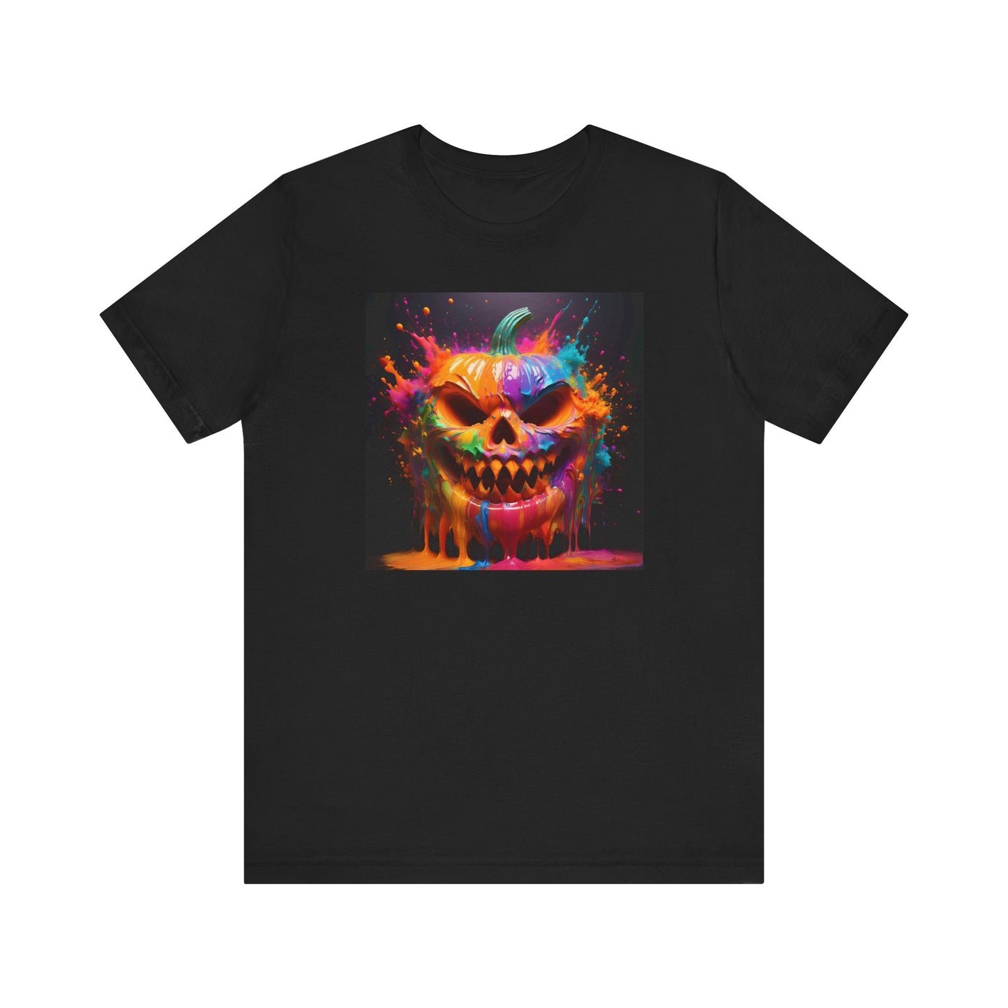 Neon Splatter Pumpkin Halloween Shirt – Vibrant Dripping Jack-o’-Lantern Graphic Tee for Bold Spooky Style