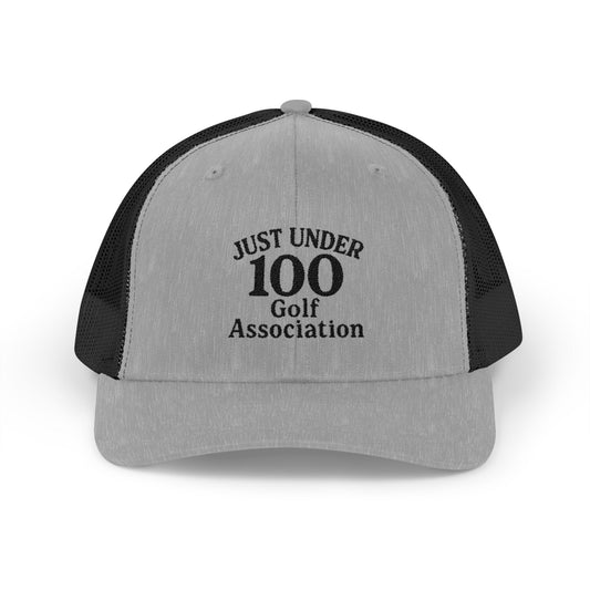 Just Under 100 Golf Trucker Hat – Embroidered Funny Golf Hat for Weekend Golfers and Casual Fairway Vibes. Black Letters