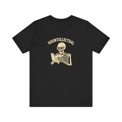 Hauntellectual Halloween Shirt – Funny Skeleton Reading Book Tee for Spooky Smart People