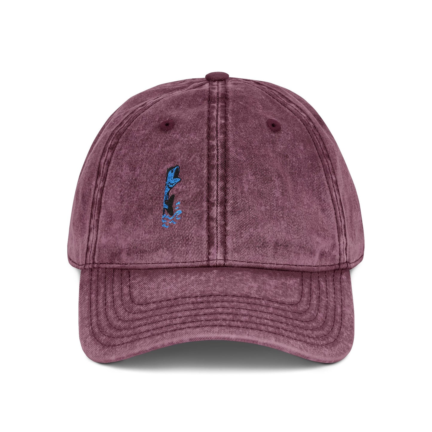 Jumping Fish Vintage Hat – Embroidered Blue Fishing Hat for Anglers, Lake Days, and Outdoor Style