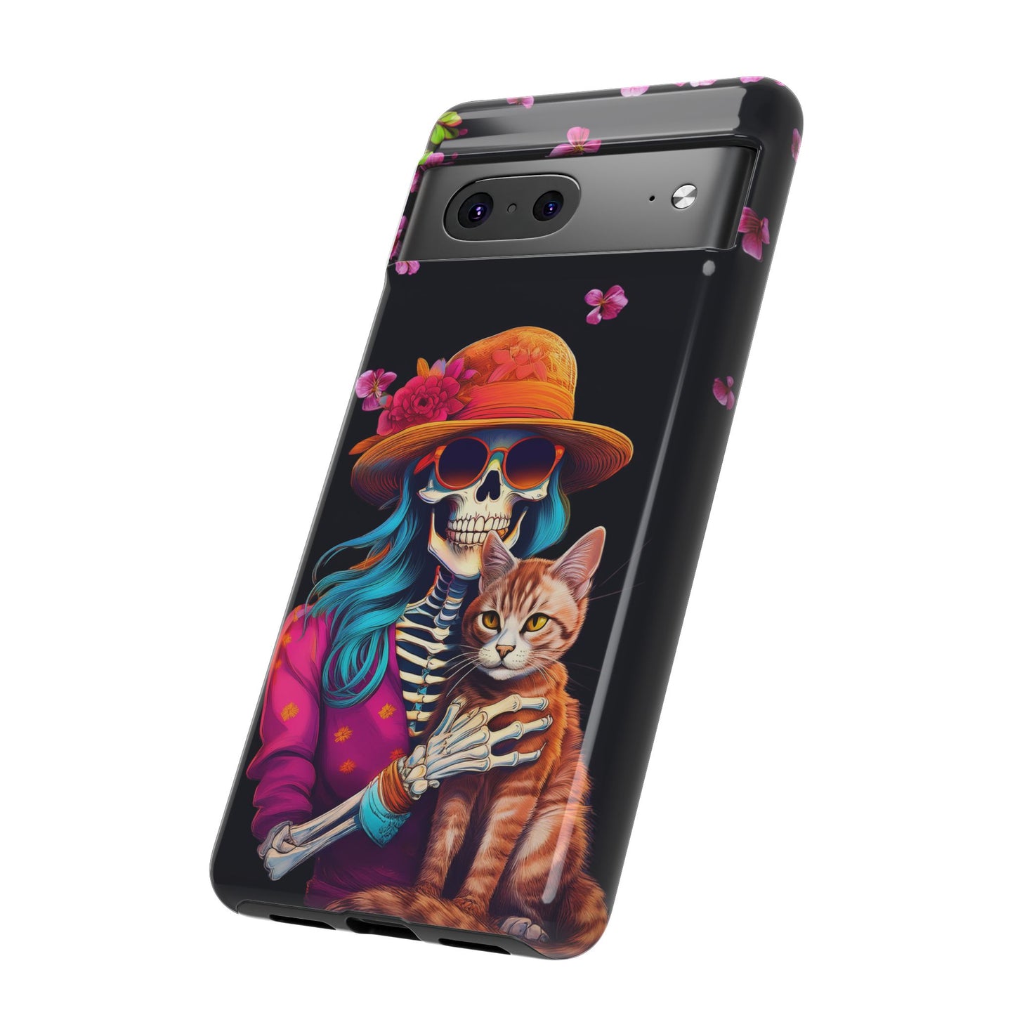 Skeleton holding a Cat Cell Phone Case 001