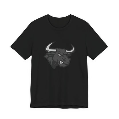 Angry Bull Graphic T-Shirt – Dark Theme Grayscale Bull Head Design on Black Tee for Streetwear, Gym, or Bold Urban Style. Unisex Jersey Short Sleeve Tee