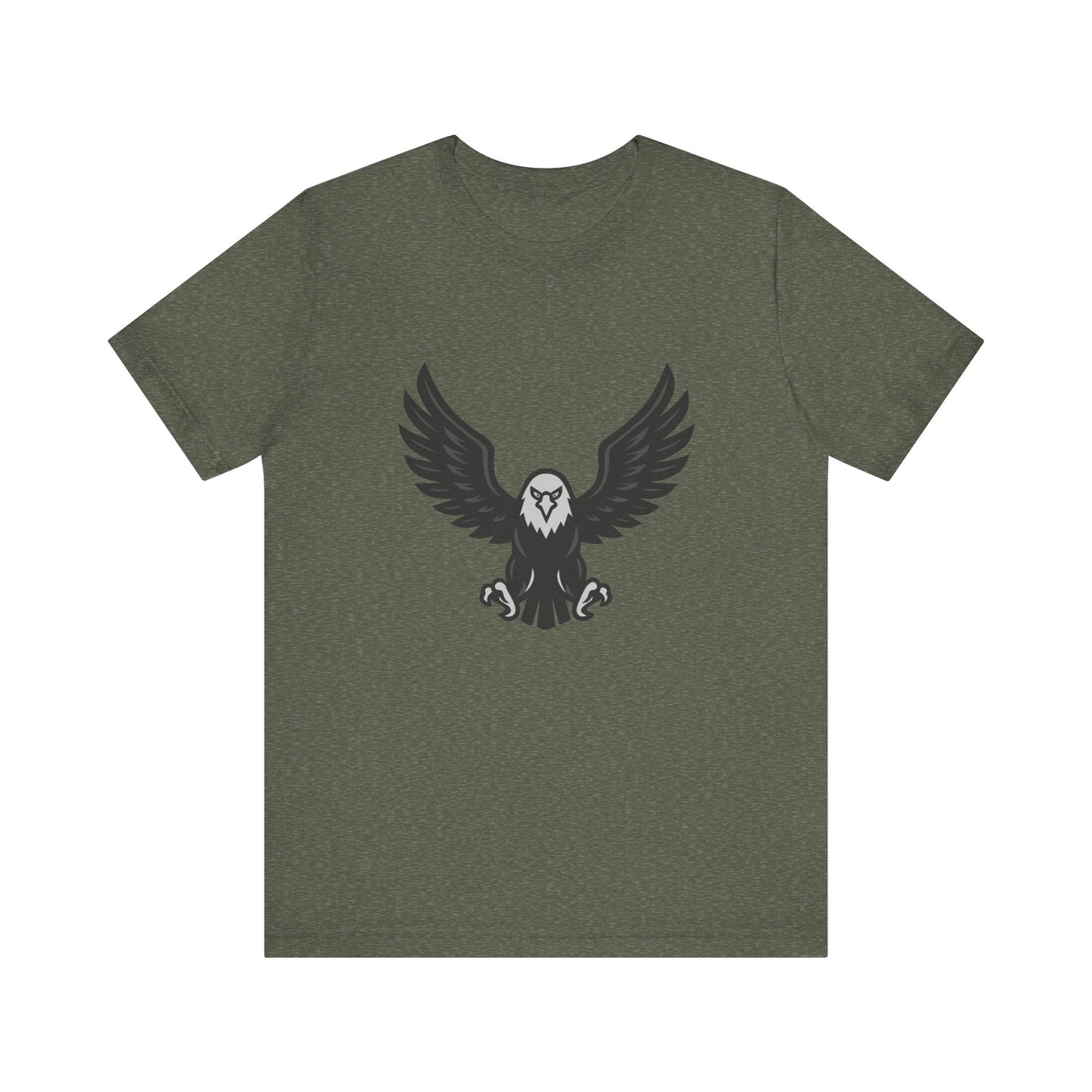 Eagle Wings Graphic T-Shirt – Dark Theme Grayscale Soaring Predator Design on Black Tee with Intensity and Modern Ghost Effect. Unisex Jersey Short Sleeve Tee