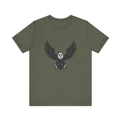 Eagle Wings Graphic T-Shirt – Dark Theme Grayscale Soaring Predator Design on Black Tee with Intensity and Modern Ghost Effect. Unisex Jersey Short Sleeve Tee