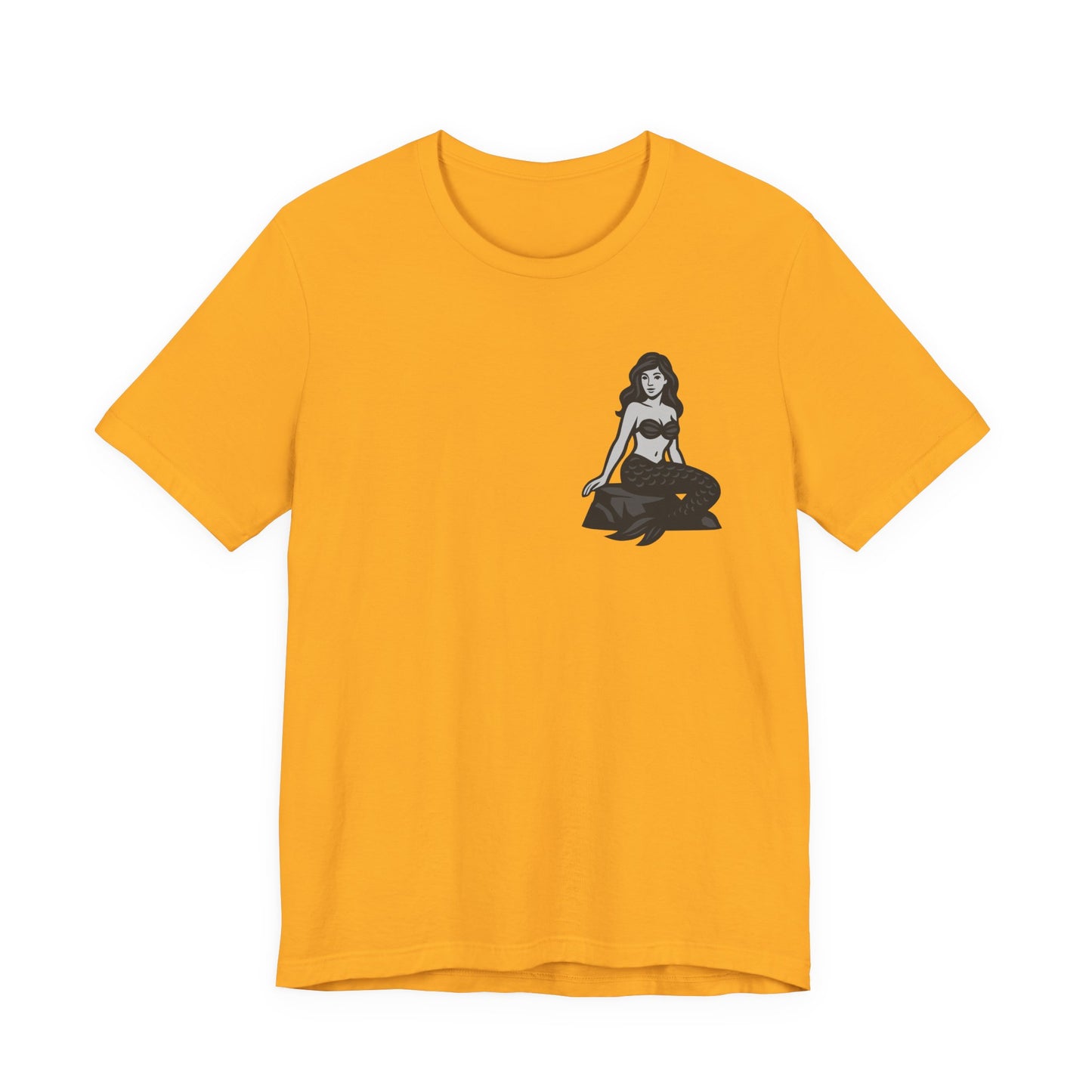 Mermaid Graphic T-Shirt – Dark Theme Grayscale Siren on Rock Design on Black Tee with Fantasy Vibes and Modern Ghost Effect. Unisex Jersey Short Sleeve Tee