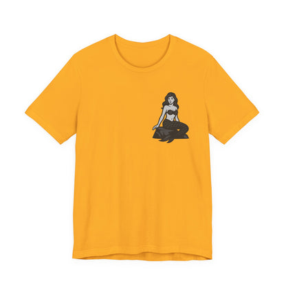 Mermaid Graphic T-Shirt – Dark Theme Grayscale Siren on Rock Design on Black Tee with Fantasy Vibes and Modern Ghost Effect. Unisex Jersey Short Sleeve Tee