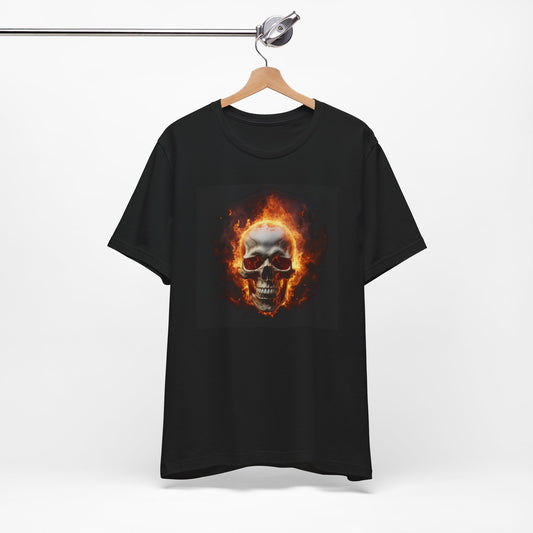 Flaming Skull Halloween Shirt – Intense Fire Skull Graphic Tee for Hardcore Spooky Season Style