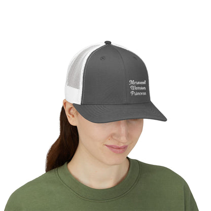 Mermaid Warrior Princess Trucker Hat – Embroidered Bold Text Hat for Magical Queens. White Letters