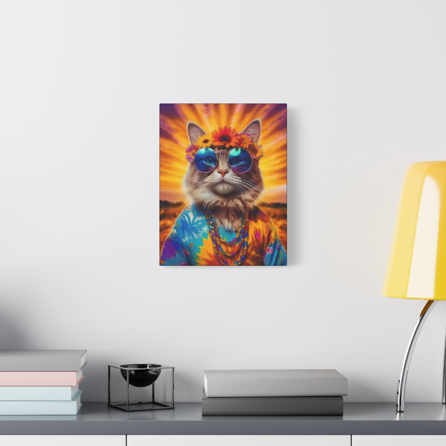 Purr-fect Guru Cat Hippie Canvas Art | Stretched Matte Wall Decor