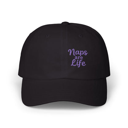 Naps Are Life Embroidered Classic Dad Hat – Cozy Comfort Hat for Nap Lovers, Rest Day Mood, and Chill Style. Purple Letters