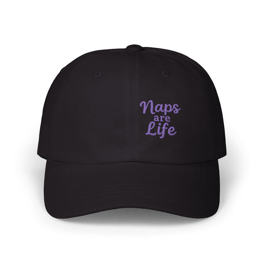 Naps Are Life Embroidered Classic Dad Hat – Cozy Comfort Hat for Nap Lovers, Rest Day Mood, and Chill Style. Purple Letters