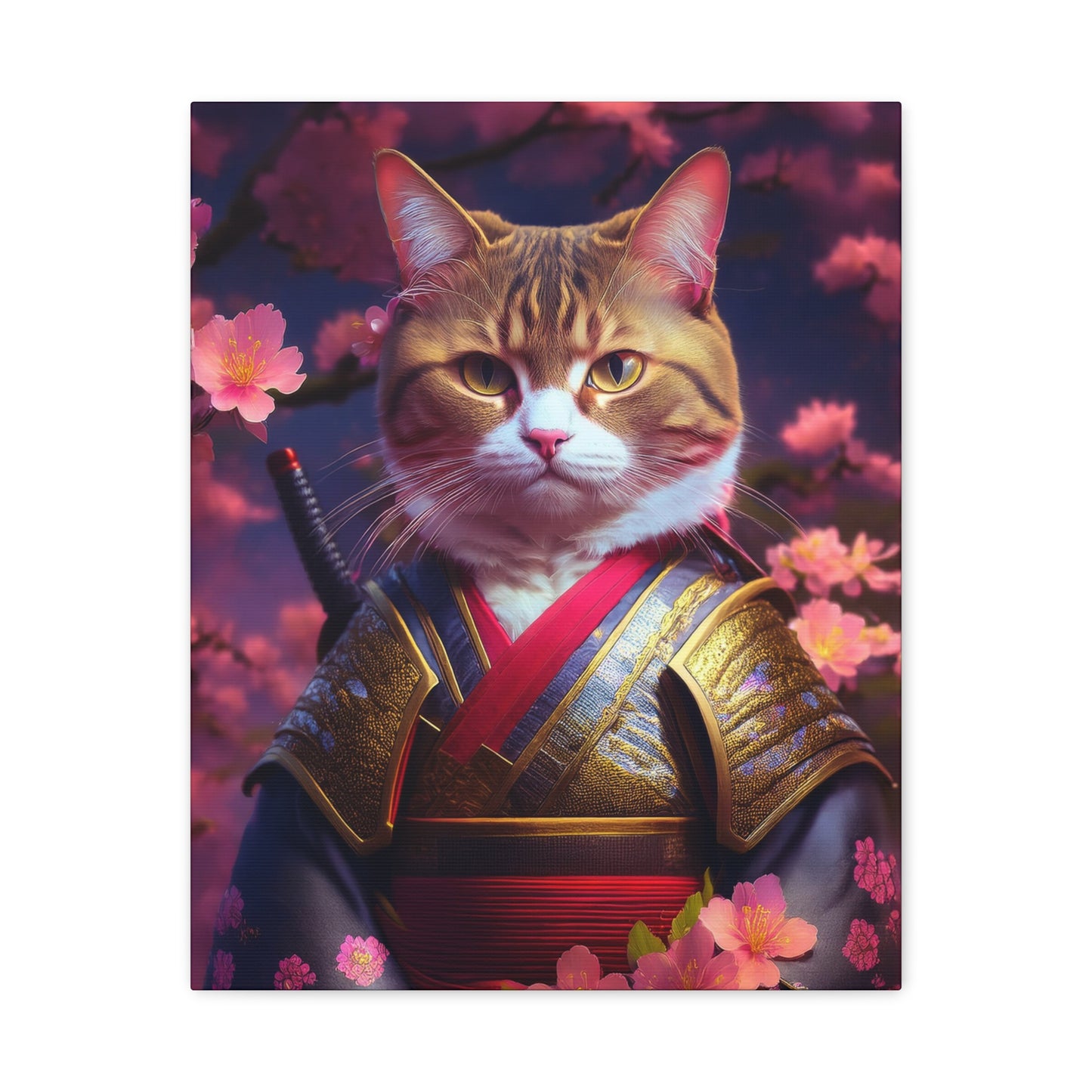 Female Cat Samurai Canvas Art | Stretched Matte Wall Decor 001