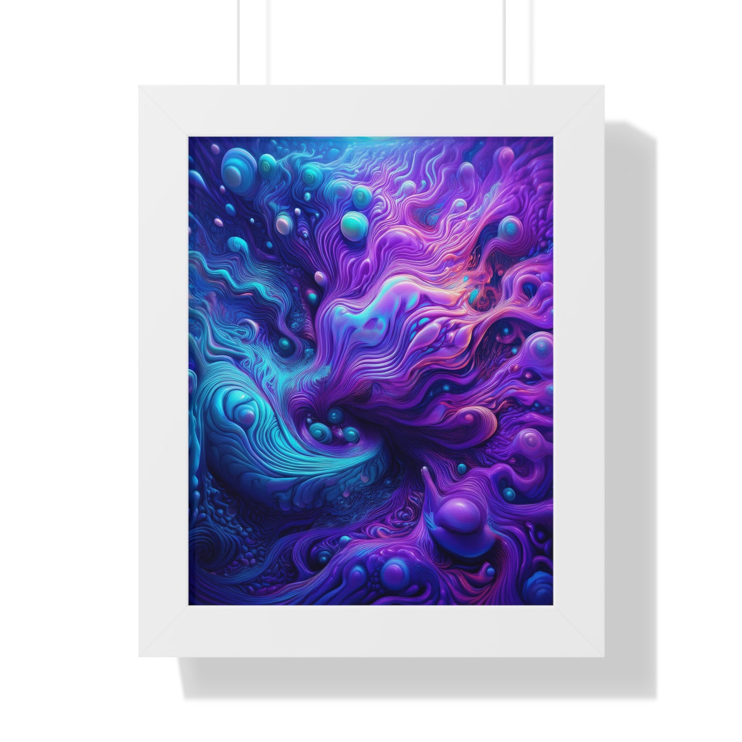 Ethereal Depths Abstract Art Framed Vertical Poster - Vibrant Purple and Blue Design for Home Decor