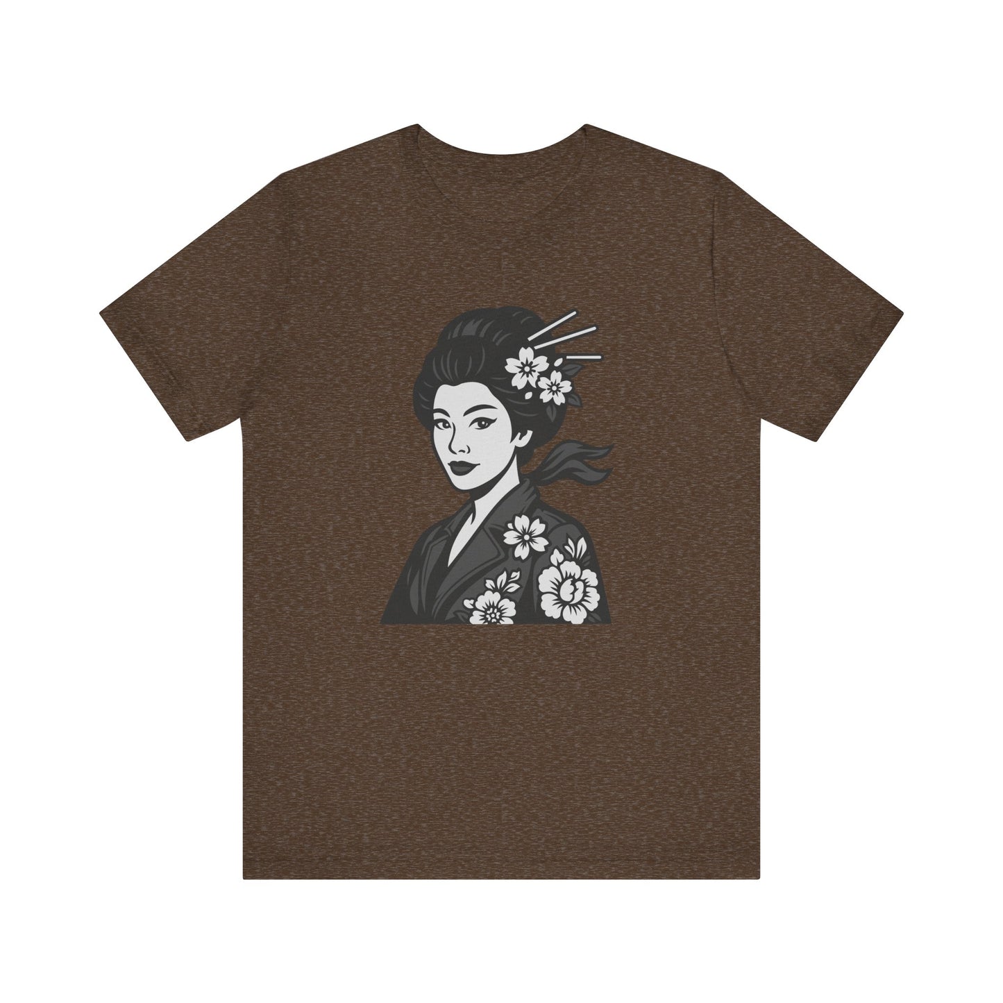 Floral Geisha Graphic Tee Dark Theme – Elegant Vector Portrait with Modern Ghost Effect
