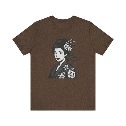 Floral Geisha Graphic Tee Dark Theme – Elegant Vector Portrait with Modern Ghost Effect