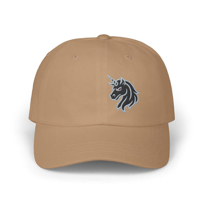 Angry Unicorn Classic Dad Hat – Embroidered Gothic Fantasy Hat with Red Eyes and Fierce Horned Design