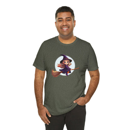 Cute Witch on a Broom Halloween Shirt – Adorable Flying Witch Graphic Tee for Kids and Magic Lovers