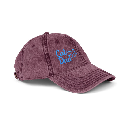Cat Dad Vintage Hat – Embroidered Minimalist Cat Face Hat for Proud Pet Dads and Feline Fans